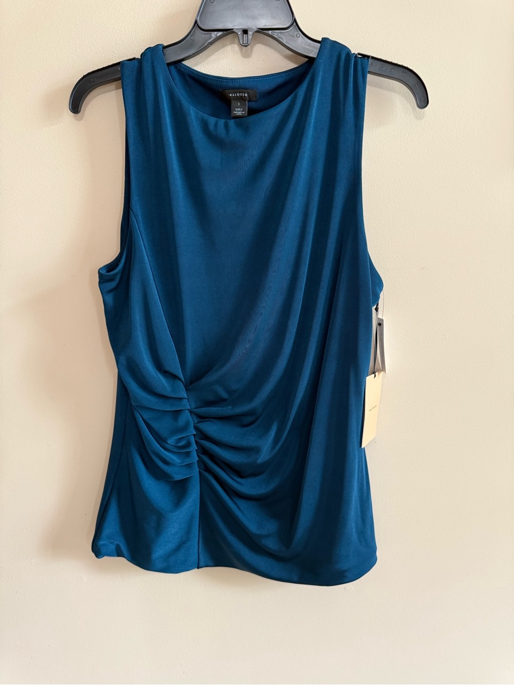 NWT Halogen Teal Sleeveless Ruched Side Tank Sz L